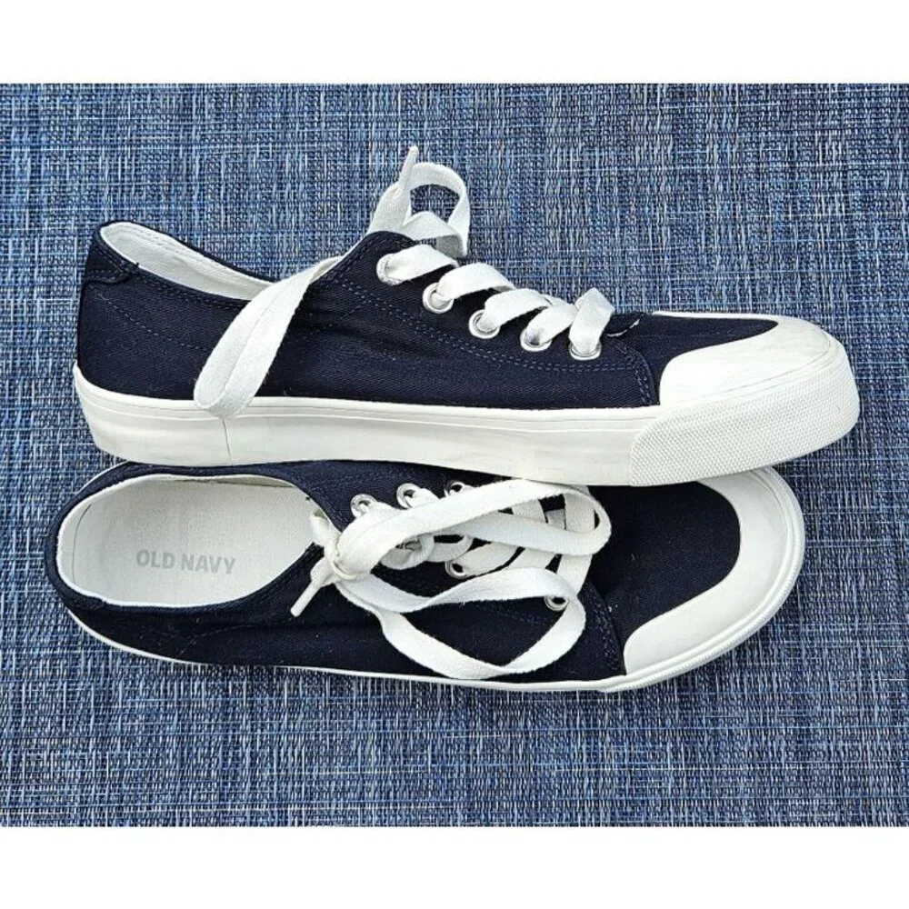 OLD NAVY - navy blue lace up canvas platform sneakers - size 9 - Picture 3 of 9